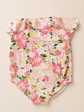 Isabel Maternity by Ingrid & Isabel Pink Floral Strapless Ruffle Swim Suit